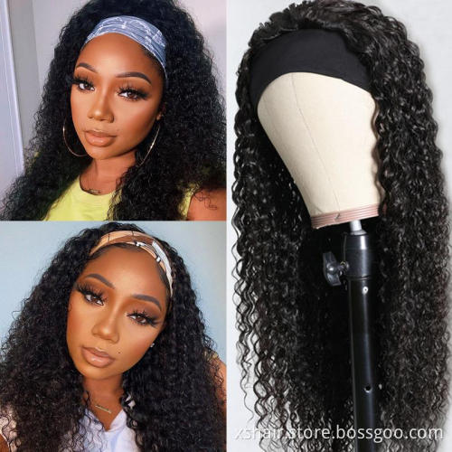 Wholesale Kinky Curly Virgin Cuticle Aligned Hair Vendors, Free Samples Human Hair Wigs None Lace Headband Wig